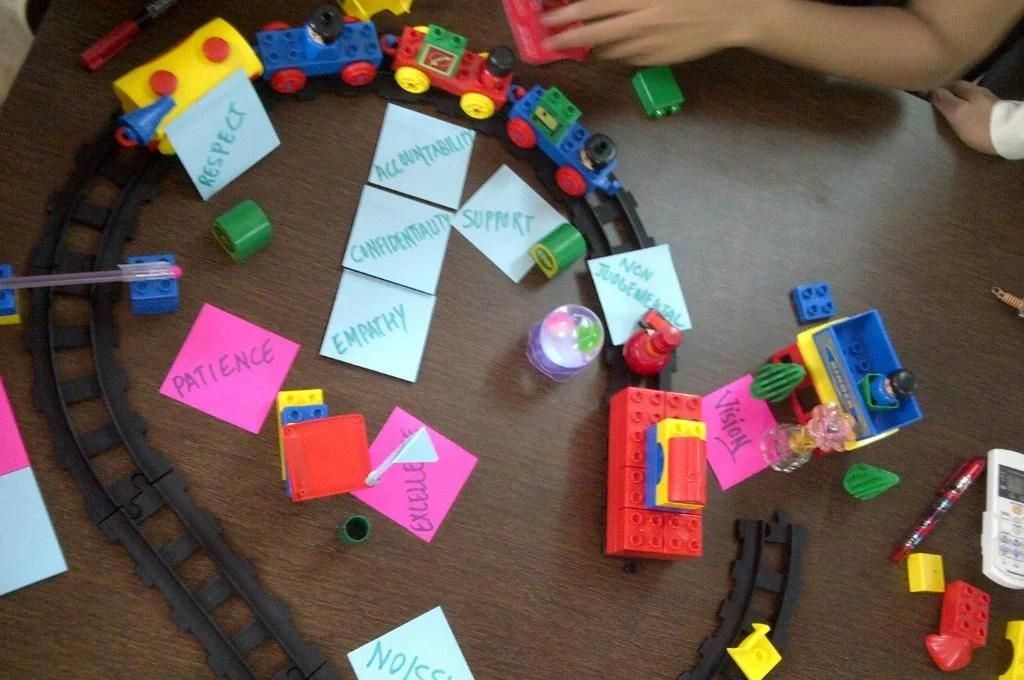 टेबल पर ब्लॉकस और चिट कार्ड्स_प्रतिभा प्रबंधन