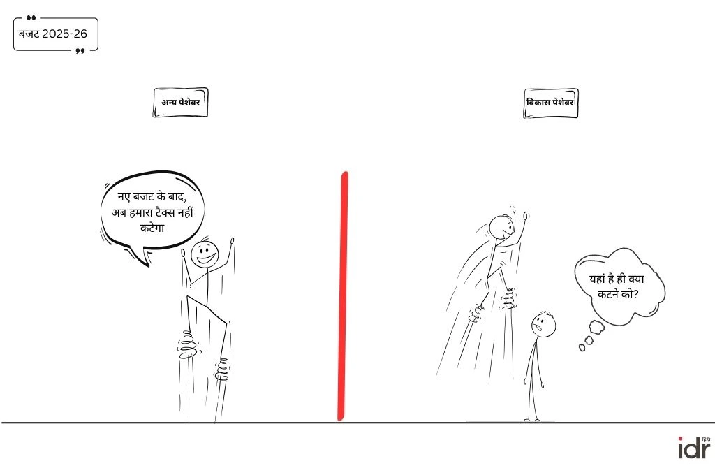 डुडल उछलकर बजट में टैक्स कटने के बारे में बताते हुए_बजट