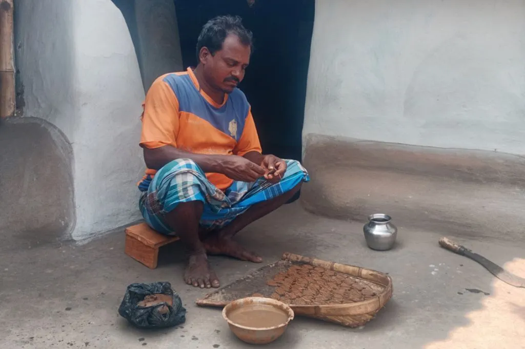 मिट्टी की कलाकृति को तैयार करता कलाकार_डोकरा कलाकार