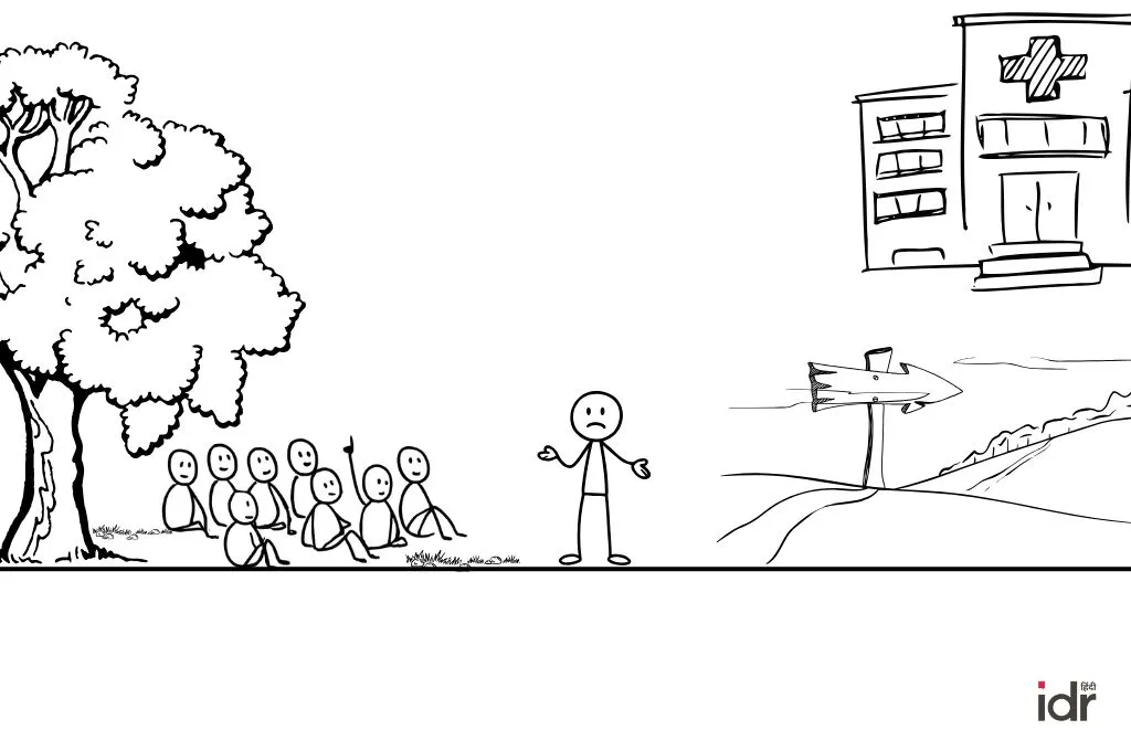 संबोधन देता हुआ एक व्यक्ति और उसे सुनते कुछ लोग_ जमीनी कार्यकर्ता