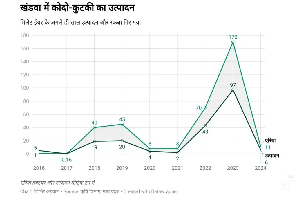 खंडवा में कोदो-कुटकी के साल दर साल उत्पादन का ग्राफ_कोदो