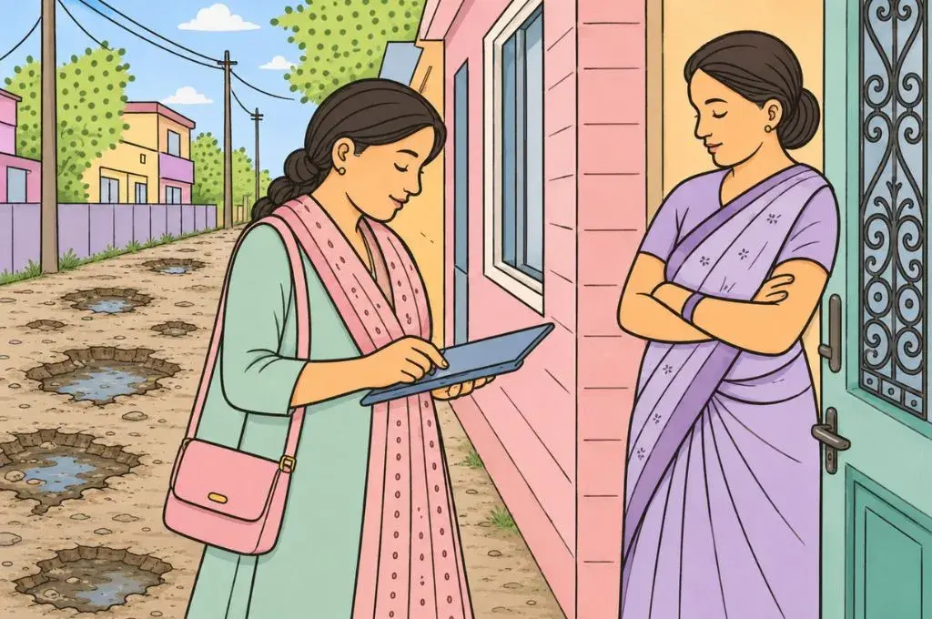 एक महिला दूसरी महिला से कुछ बातचीत करते हुए_सर्वे